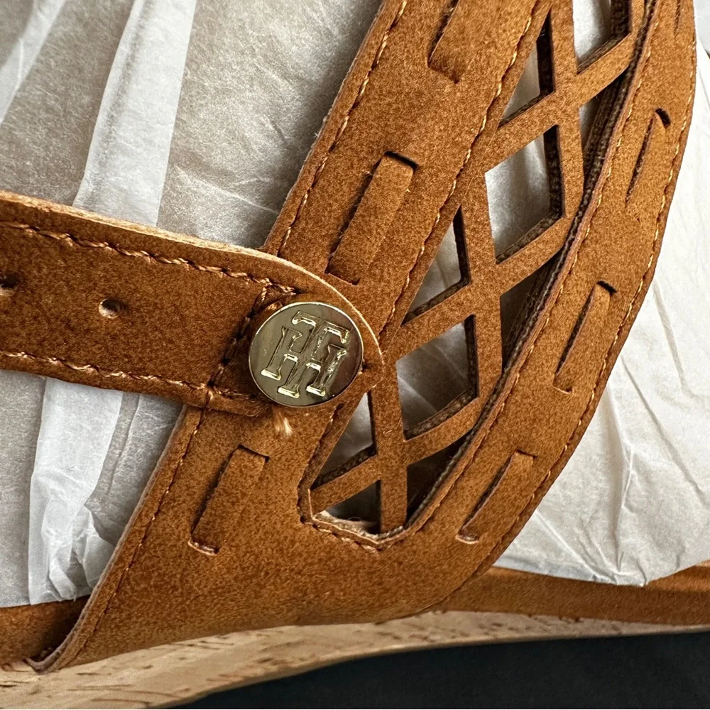 Like New Tommy Hilfiger Tan Cork Wedge Jenesis Sandals, 7.5